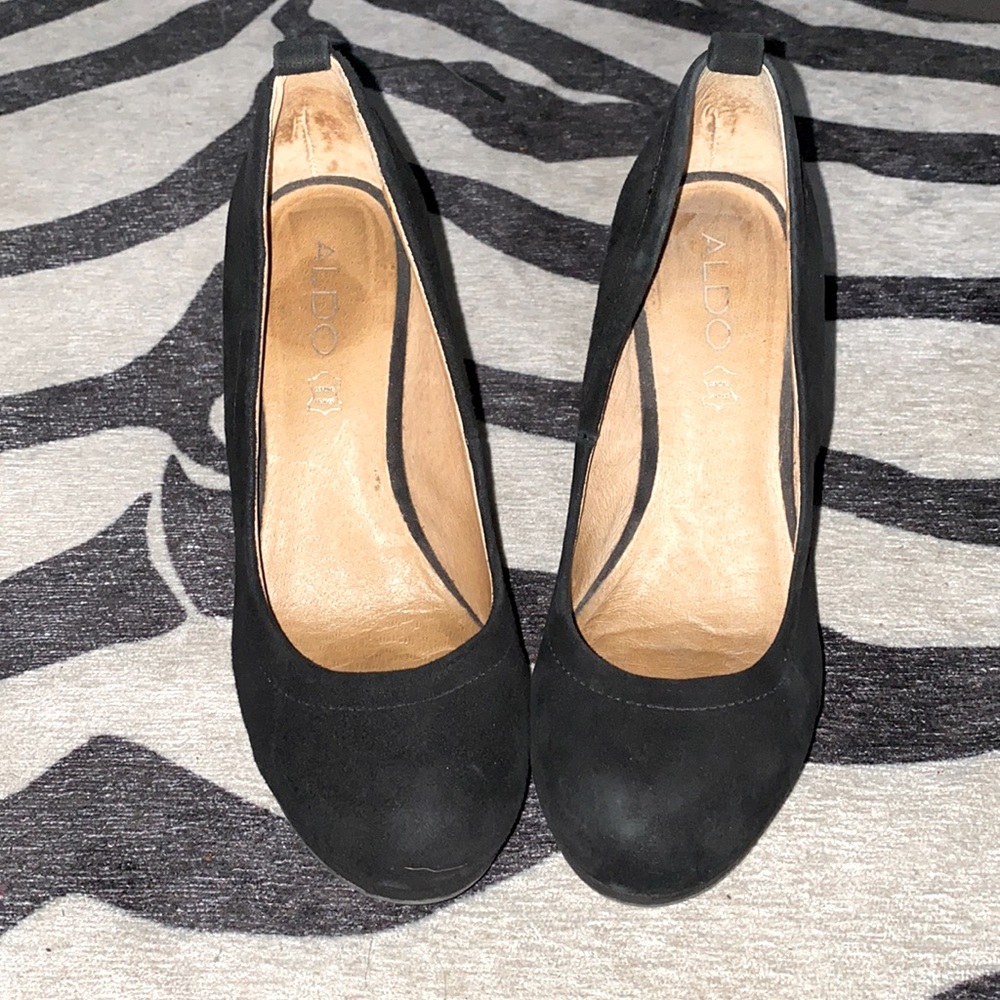 Aldo black suede platform wedge
